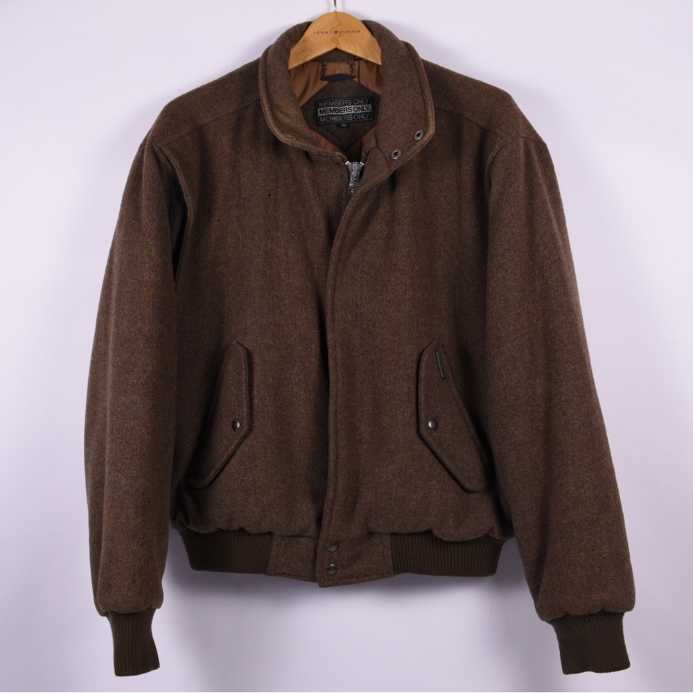 Members Only Vintage Wool Bomber Jacket Brown